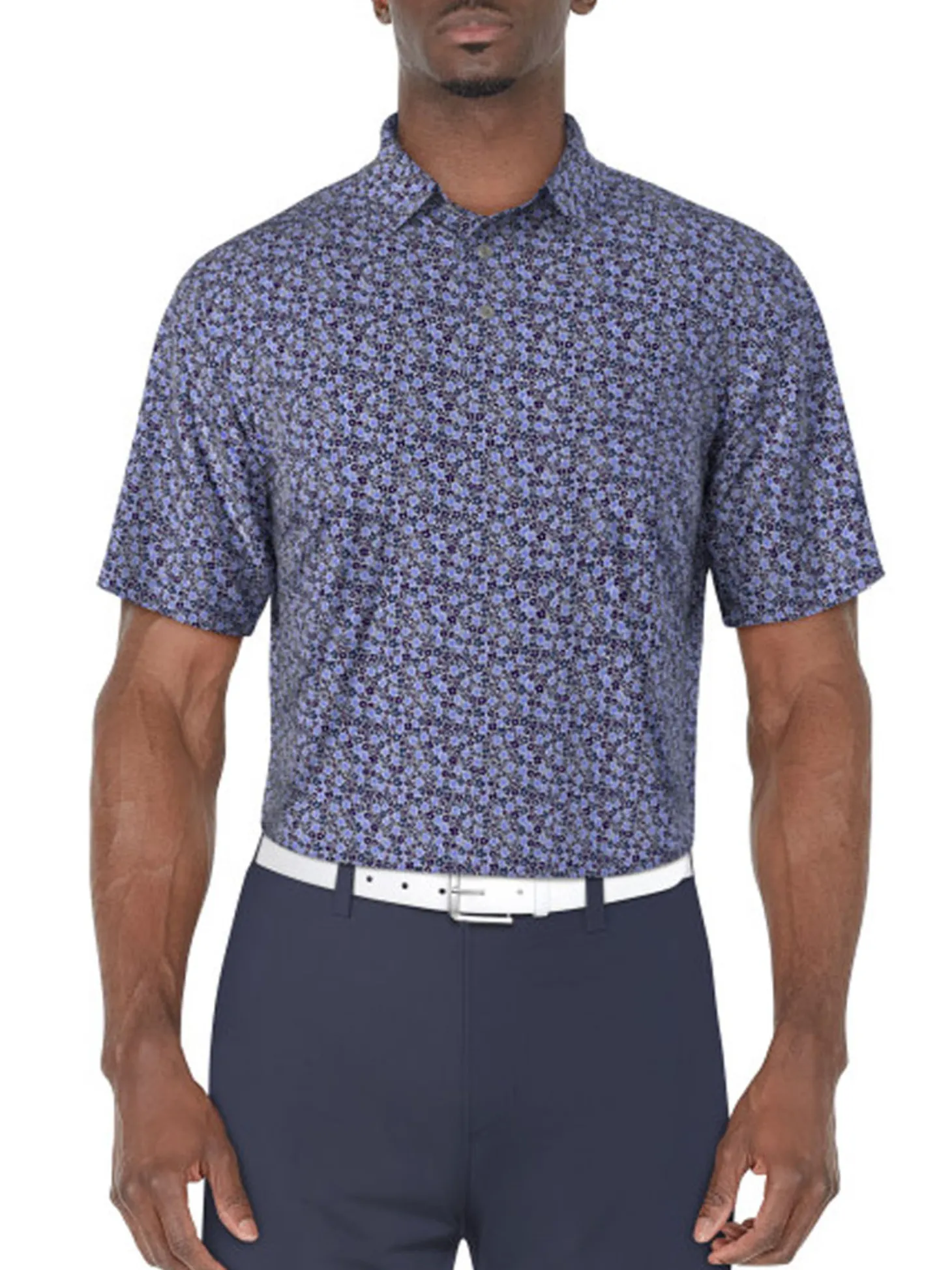 Ben Hogan Mini Floral Printed Polo Shirt - Peacoat