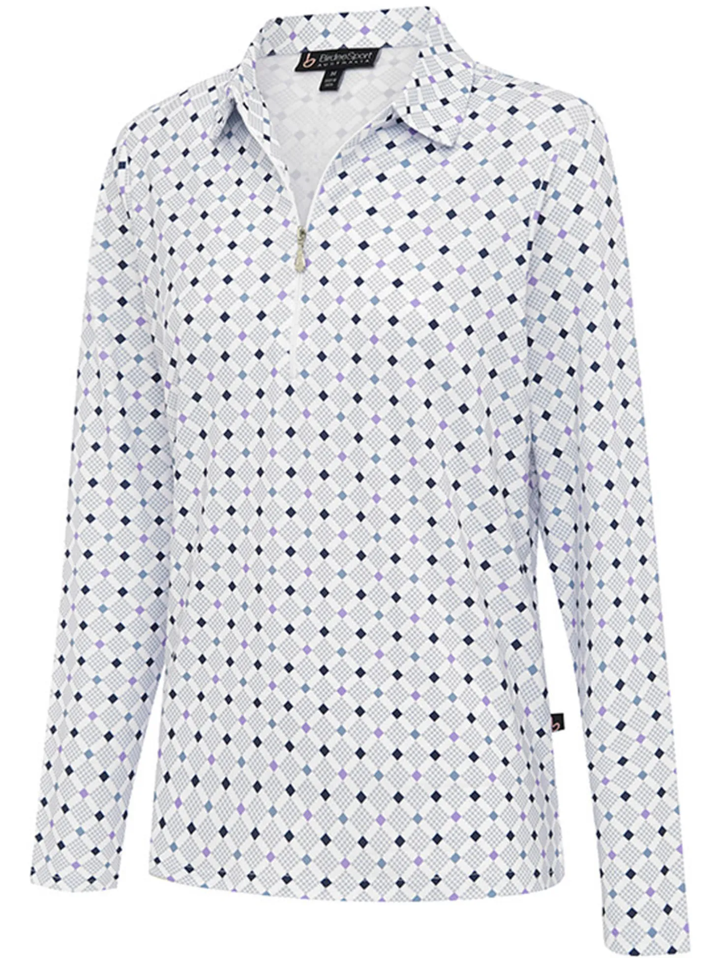Birdee Sport Women's Pyramid Zipper Long Sleeve Top - White/Lilac