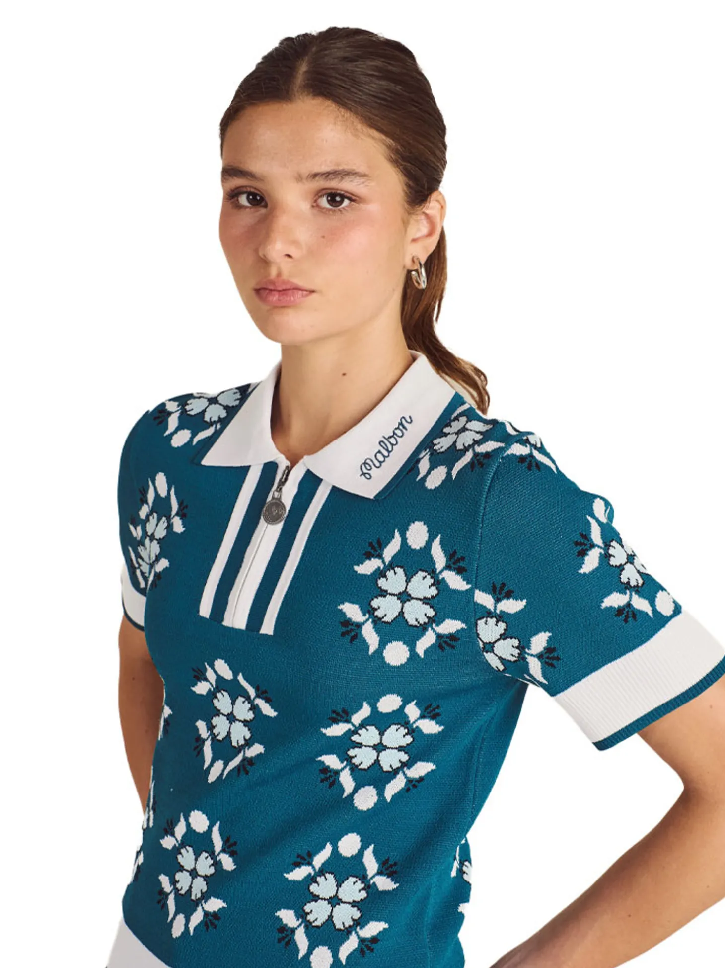Malbon Womens Lucia Quarter Zip Polo - Ocean Multi