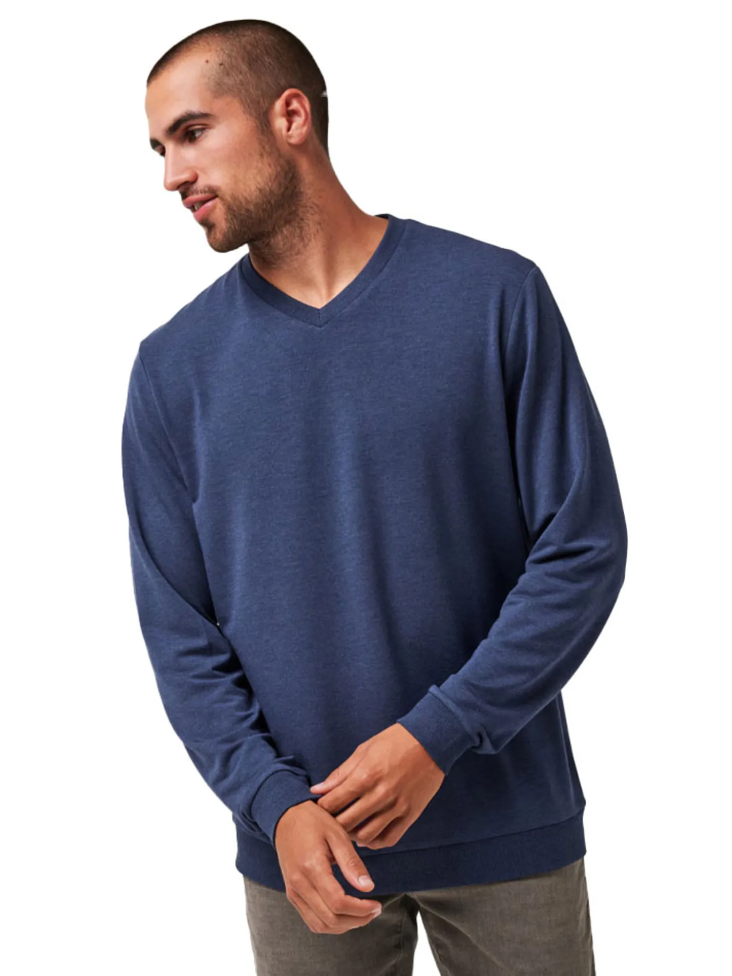 TravisMathew Amenities V-Neck - Heather Blue Nights